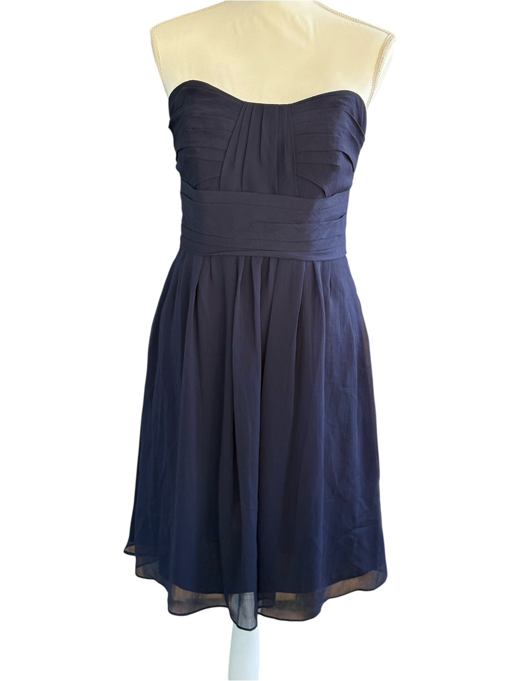 Priscilla of Boston Navy Blue Strapless Sweetheart Chiffon Dress Sz 10